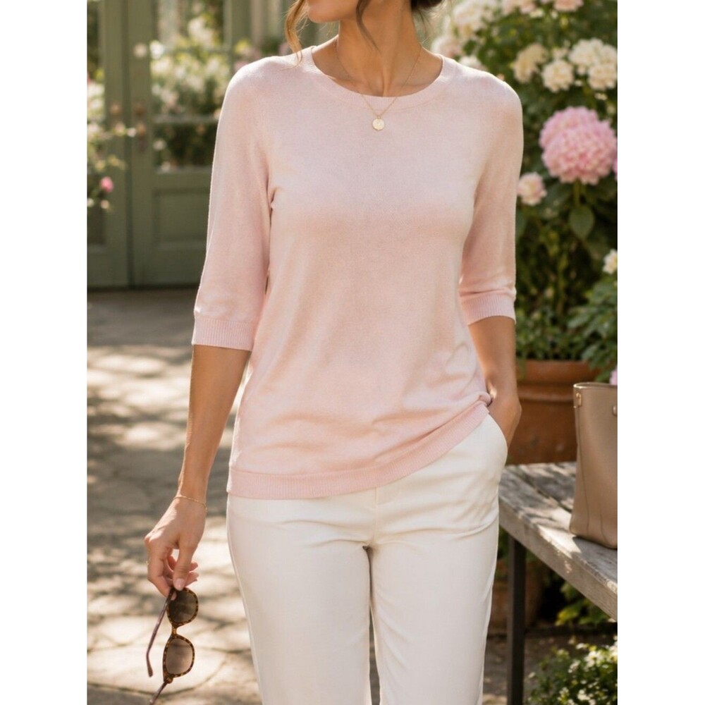 Banana Republic S Silk Cashmere Powder Pink Pullover Sweater Tight Knit Crew Nec